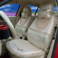 244 83 Ayrg Bowknot Polka Dots Print Lace Auto Car Seat Cover Ice Silk Full Set 19pcs Beige Car Seats Carseat Cover Polka Dot Print