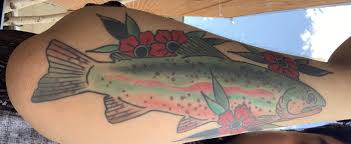 Limited edition zentangle rainbow trout print. Saw Someone Post Their Rainbow Trout Tattoo Thought I D Post Mine Done By Max Wolf Sparrow Tattoo Roselle Il Tattoos