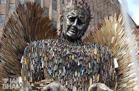 Knife angel made out of 100000 weapons jump to media player a 26 foot high sculpture made out of knives and intended as a tribute to victims of knife crime is nearing. The 27 Foot Knife Angel Made From 100 000 Weapons Has Arrived In Birmingham I Am Birmingham