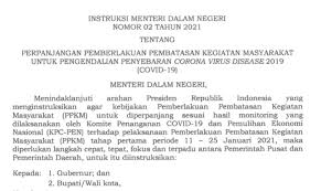 Mendagri Keluarkan Instruksi Perpanjangan Ppkm