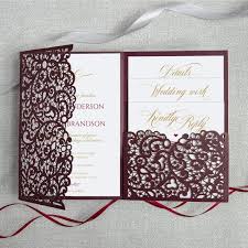 Such equipment can cut a variety of materials: Amazon Com 50 Cards Pack Wedding Invitations With Envelopes Laser Cut Cards Tri Fold Burgundy Marsala Wine Pocket With Rsvp Elegant And Lace Diy Kit Handmade