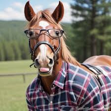 Horse Wearing Glasses and Plaid Shirt with a Big Smile | Stable Diffusion  en línea