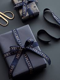 Linsoir beads merry christmas ribbons 4/5'' gift ribbon for gifts wrapping 40 yards mix designs holiday grosgrain satin ribbon set christmas designs crafts & supplies. Glittered Merry Christmas Ribbon Navy Gifts Christmas Wrapping Christmas Ribbon