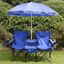Portable Folding Picnic Double Chair With Umbrella Blue Outdoor Furniture Picnic Chairs Camping Chairs