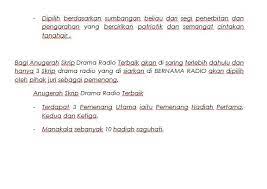 Jadi, naskah drama atau kata kerennya adalah skrip drama merupakan percakapan dalam drama. Anugerah Festival Filem Pendek Dan Skrip Drama Radio Kemerdekaan Fotos Facebook