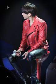 Jungkook In Red Red Leather Jacket Leather Jacket Fashion