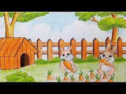 How To Draw A Scenery Of Some Rabbits In The Carrot Garden Youtube Rabbit Painting Rabbit Drawing Drawings