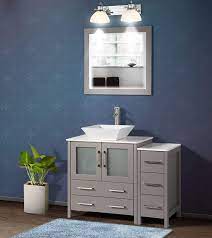 Amazon Com Vanity Art 42 Inch Single Sink Bathroom Vanity Set 1 Shelf 5 Drawers Quartz Top And Ceramic Vessel Sink Bathroom Cabinet With Free Mirror Va3130 42 G Kitchen Dining
