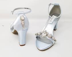 Baby Blue Wedding Shoes Large Crystal Design Chunky Heels Baby Etsy
