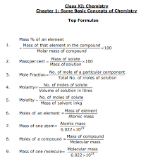 Cbse Class 11 Some Basic Concepts Of Chemistry Formulae