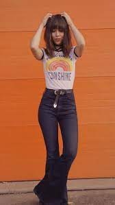 That was a classic look throughout the decade, but there was a lot more to '70s style than this one look. Bring On The Sunshine Ringer Tee 70s Style Bell Bottoms Outfit Boho Fashion 70s Inspired Fashion Fashion 70s Fashion