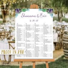 wedding seating chart seating chart alphabetical seating chart by name seating chart poster watercolor succulents seating chart ellie