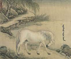 jean denis attiret 王致誠 十骏马图册清王致诚 在技法上 作者以欧洲的素描画法入画 又使用中国的毛笔和宣纸作画 不像中国画家那样 以连绵富有弹性的线条来塑造马的形状 而是以短细的笔触来刻画马匹皮毛的质感 horse art animal art animal illustration