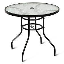 Ships free orders over $39. Costway 32 Patio Round Table Tempered Glass Steel Frame Outdoor Pool Yard Garden Walmart Com Outdoor Patio Table Glass Dining Table Round Patio Table