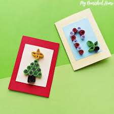 Celebrate the autumn season by sending your friends greeting cards adorned with a beautiful quilled autumn tree. Quilled Christmas Card Craft My Nourished Home