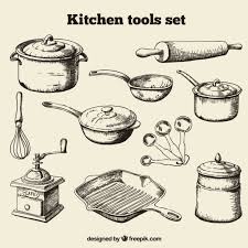 hand drawn kitchen tools