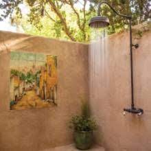Family owned and operated business that supplies railings Located Between Two Guest Suites At A Phoenix Home This Shower Was Inspired By Ones That Its Owners Saw While Traveling In Phoenix Homes Outdoor Outdoor Baths