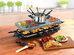 Amazon De Gourmetmaxx 05897 Raclette Fondue Set Elektro Raclette Grill Pfannchen Raclette Zubehor Fondue Fur 12 Pers Fondue Steinplatten Gourmetmaxx