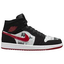 Nike Air Jordan 1 Mid Se Black Red White Pin On Shoes