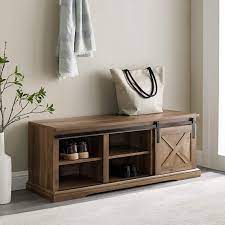 Amazon Com Walker Edison Abbey Modern Farmhouse Sliding X Barn Door Entry Bench With Metal Accents 48 Inch Rustic Oak Furniture Decor
