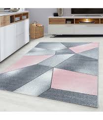 Je nachdem, welche nuance sie wählen, können verschiedene akzente gesetzt werden. Teppich Modern Designer Kurzflor Geometrisches Design Grau Pink Weiss Grosse 80x150 Cm