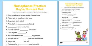 English as a second language (esl) grade/level: Homophones Practice Worksheet They Re There Their Esl Homophones