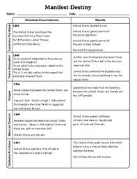 Manifest Destiny Blank Chart Graphic Organizer And Answer Key