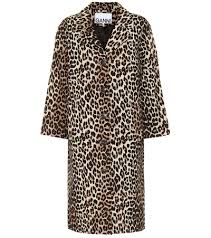 Ganni Leopard Print Linen And Cotton Blend Coat In Beige Modesens