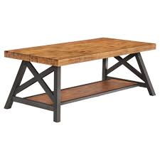 Trendy distressed industrial trunk coffee / side table on castors. Lanshire Rustic Industrial Metal Wood Cocktail Table Inspire Q Target