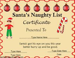 Free printable santas nice list certificate gcg. Special Certificates Santa S Naughty List Certificatestreet Com
