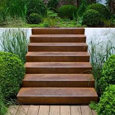 Cortenstahl Treppe 2 Stufen Abschussiger Garten Landschaft Treppe Garten Stufen