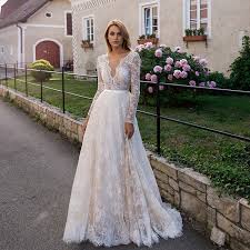 This dress is fully lined. Verngo A Line Wedding Dress Boho 2020 Lace Tulle Wedding Gowns Long Sleeves Elegant Bride Dress Vestido De Noiva Sereia Wedding Dresses Aliexpress