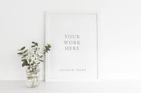 30x40cm White Frame Floral Mockup Styled Stock Photography Website Design Portrait Frame