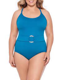Time And Tru Women S Plus Size Odesea Belted One Piece Swimsuit Ad Women Paid Size Time Plus Size Swimsuits One Piece Plus Size