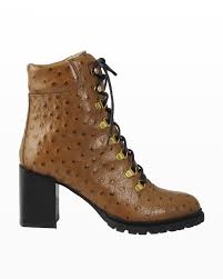 Ron White Estraya Ostrich Print Leather Ankle Booties In Pecan Modesens