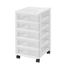 Find everything you need to organize your home, office and life. Iris 14 25 In L X 12 05 In W X 22 25 In H 5 Drawer Storage Cart With Organizer Top In White And Pearl 585007 The Home Depot
