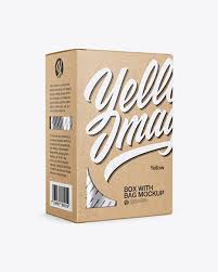 Download Kraft Box With Metallic Bag Mockup Half Side View In Box Mockups On Yellow Images Object Mockups