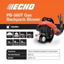 Echo 216 Mph 517 Cfm 58 2cc Gas 2 Stroke Cycle Backpack Leaf Blower With Tube Throttle Pb 580t The Home Depot