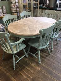 This Table Chairs Have Been Painted In Wise Old Sage And The Table Top Sanded Back To Reaves The Or Wood Dining Room Wood Dining Room Table Dining Room Table