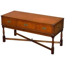 Simple campaign side table with rack on legs in trendy campaign coffee tables view photo 2 of 20. Military Campaign Style Console Coffee Table Hidden Radio Tape Record Player For Sale At 1stdibs
