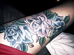 Better Picture Of My American Traditional Roses Tattoo Blue And Purple Roses By Ridge Young At Metr Inspirational Tattoos Traditional Rose Tattoos Rose Tattoos