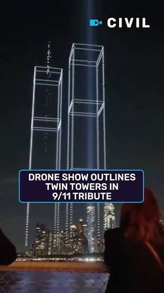A drone show consisting of 2,977 lights (one for every victim killed on Sept. 11) lit up the skies over New York on Wednesday night, recreating the Twin Towers in honor of