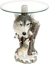 Ok Lighting Animal 24 Quot H Glass Top Color Sculpture End Table Wolf In 2020 Glass Top Side Table End Tables Painted End Tables
