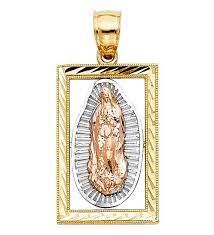 14k Yellow Tri Tone Real Gold Virgin Mary Guadalupe Rectangle Pendant Charm By Rg D Tri Tone Real Gold 14k Gold Pendants