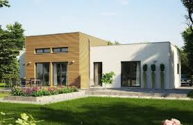 Fertighaus Bungalow Modern Im Bauhausstil Mit Flachdach Architektur Holz Putz Fassade Haus Ebenerdig Bauen Ideen Bunga Moderne Architektur Haus Bauhausstil