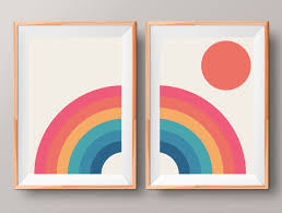 Rainbow Art Prints Set Of 2 Printable Wall Art Minimalist Etsy In 2021 Rainbow Art Geometric Art Prints Playroom Artwork
