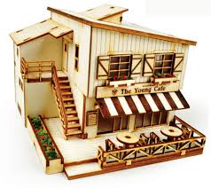 Cafe House Wooden Model Kit Ho Scales 3d Wood Miniature Series Diorama Gift Toys Ebay Model House Kits Wooden Model Kits Cafe House