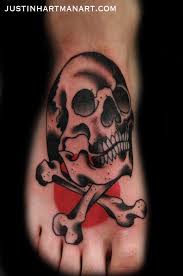Skull Crossbones Tattoo Justin Hartman Foot Foot Tattoos Tattoos Tattoo Flash Art