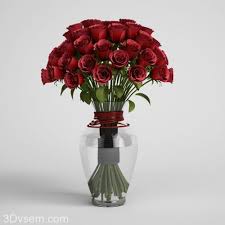 Red Roses In Glass Vase 3d Model C4d Download Rose Vase Vase Glass Vase
