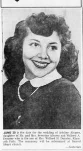Adeline Alvarez and Wilford A Dunster wedding announcement 1951